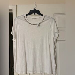 Maurices White Short Sleeve Top with Embellished Neckline